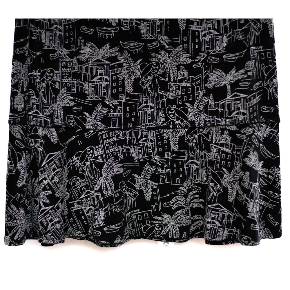 Y2K Chico's Sz 1 M/8 Miami Deco Midi Skirt Slinky Elastic Waist Pull On USA - Picture 2 of 6